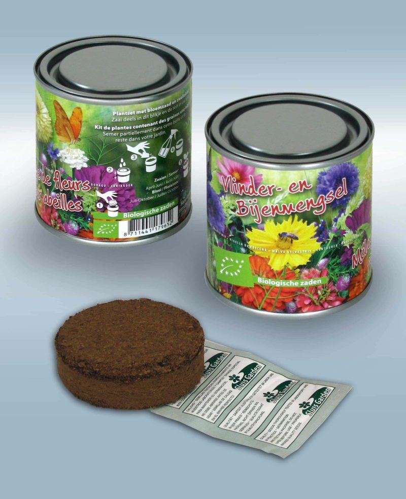 Boeketje in blik Vlinder- en bijen mix BIO