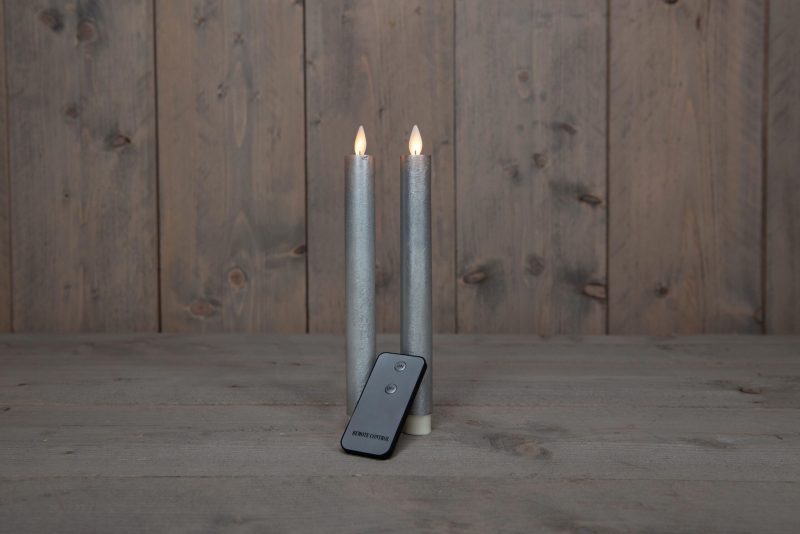 Diner kaars wax rustiek zilver, bewegende vlam LED