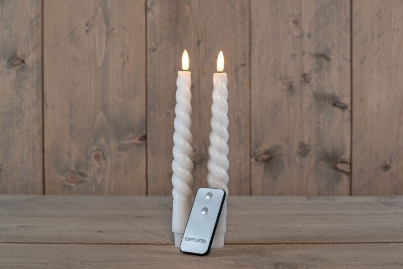 Diner kaars wax rustiek wit swirl, bewegende vlam LED