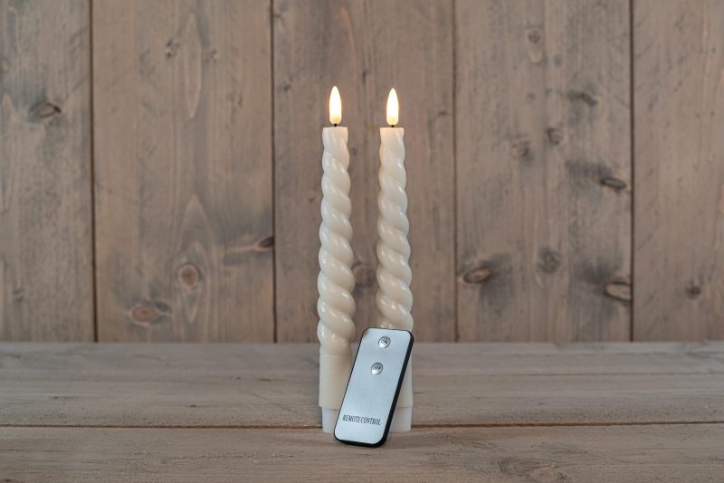 Diner kaars wax rustiek ivoor swirl, bewegende vlam LED