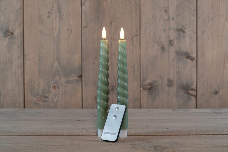 Diner kaars wax rustiek jade groen swirl, bewegende vlam LED