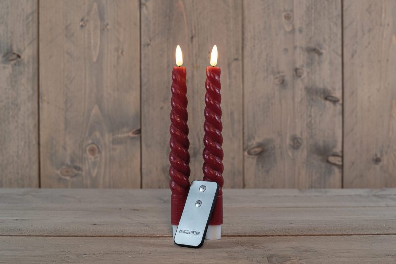 Diner kaars wax rustiek bordeaux swirl, bewegende vlam LED