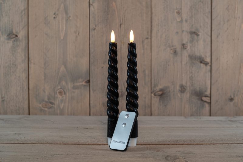Diner kaars wax rustiek zwart swirl, bewegende vlam LED