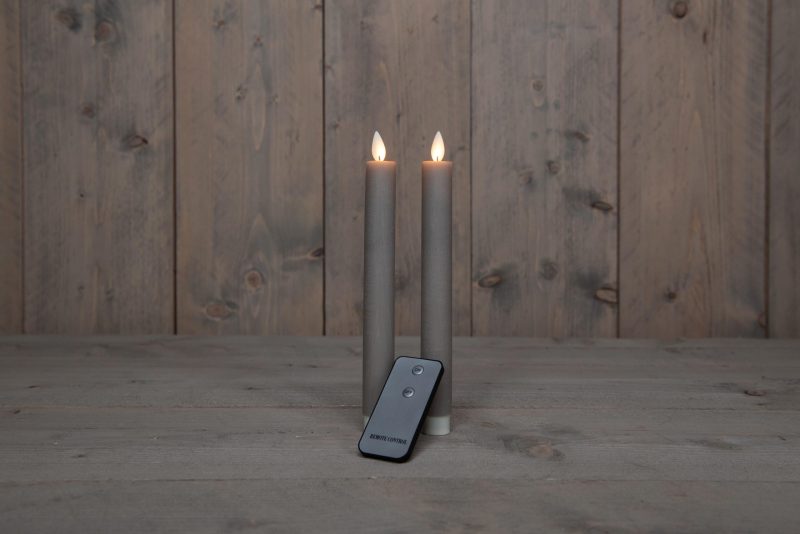 Diner kaars wax rustiek taupe, bewegende vlam LED